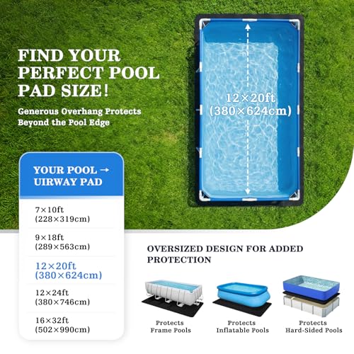 UIRWAY 12 x 20ft Rectangle Heavy Duty Pool Liner Pad for Above Ground Pool, [2026 New Pool Pad 300G/M² Thicker] Swimming Pool Ground Cloths,Double Density Pools Bottom Liner Protector,Prevent Puncture - size: Rectangle-12ft-x-20ft