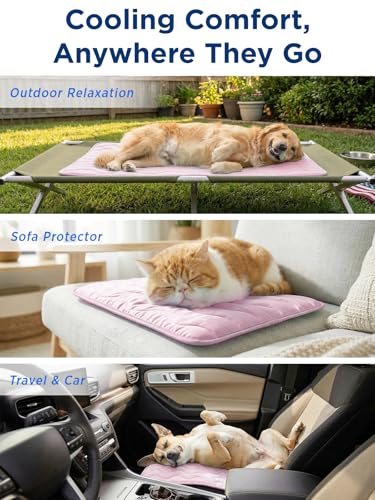 Dog Cooling Mat for Extra Large Dogs, 48"x30" Breathable Self Cooling Crate Mat for Dogs & Cats, QMAX>0.5 Portable Washable Pet Cooling Mat for Dog Bed, Thickened Cool Fiber Indoor/Outdoor Summer,Pink - color: Pink, size: 48"x30"(X-Large)