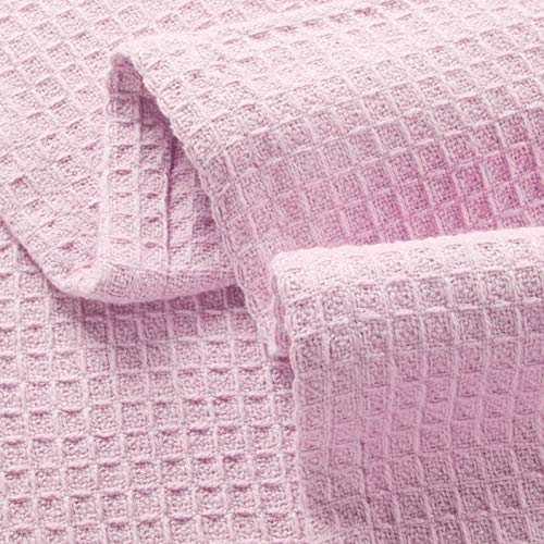 Glamburg 100% Cotton Thermal Blanket, Breathable Twin Size Waffle Blanket, All Season, Baby Pink - color: Baby Pink, size: Twin (60"x90")