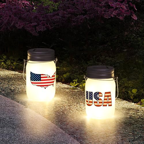 Solar Lanterns Outdoor Waterproof Tabletop - The USA Flag Outdoor Waterproof Hanging Solar Lights Glass Jar for Garden,Patio,Pathway & Yard Decor 2 Pack - style: Garden