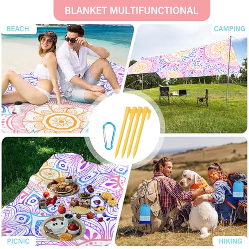 Beach Blanket 78''×110'' Suits 1-7 Adults Waterproof Sandproof Oversized Lightweight Sand Free Beach Blanket Large Picnic Mat for Travel Camping Picnic Hiking - color: Mandala, size: 78''x110''