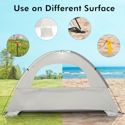 WhiteFang Beach Tent Anti-UV Portable Sun Shade Shelter for 3/4/6/8 Person, Extendable Floor with 3 Ventilating Mesh Windows Plus Carrying Bag, Stakes and Guy Lines - color: Baby's Breath, size: 3 Person