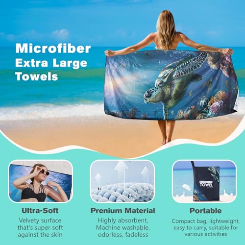 Sea Turtle Beach Towel Oversized 36" x 72", Thin Lightweight Sand Free Quick Dry Microfiber Towel for Swimming Pool Cruise Camping Travel - color: Color_6