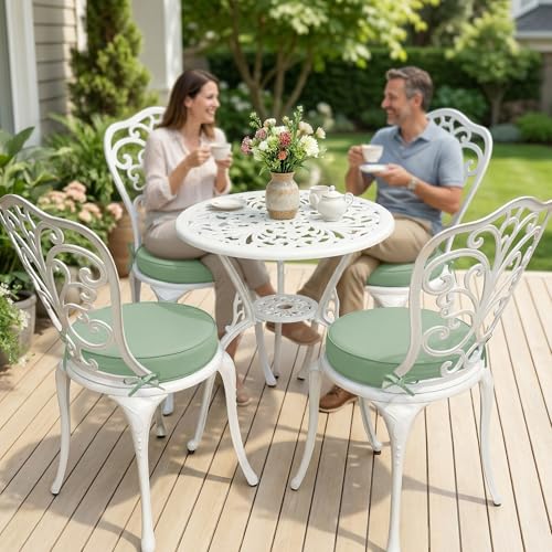 Summsun Outdoor Bistro Chair Cushions Set of 4, 15" D x 3" H Round Chair Cushions Waterproof and Fade Resistant Chair Cushion Pads with Non-Slip Ties and Removable Covers for Garden, Sage Green - color: Sage Green, size: 15x3 Inch (Round)-4p