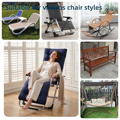 Patio Chaise Lounger Cushion， Rocking Chair Sofa Cushion with 6 Ties， Thick Padded Swing Bench Cushion， Zero Gravity Chair Cushion61x19x3in (Black) - color: Black