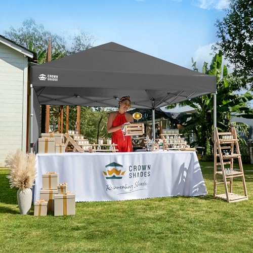 CROWN SHADES 8x8 Pop Up Canopy with 1 Side Wall - Beach Tent with One Push Setup - Outdoor Sun Shade for Events, Parties, Camping - Gazebo with STO-N-Go Cover Bag (Grid Grey) - color: Grid Grey, size: 8x8FT