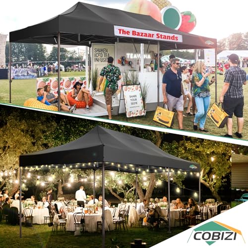 COBIZI 10x20 Pop Up Canopy Heavy Duty Without Sidewalls, Commercial Heavy Duty Pop Up Tent for Parties All Weather Waterproof and UV 50+ Wedding Tent with Roller Bag(Legs Upgraded),Black - color: Night Black, size: 10x20FT