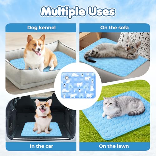 Dog Cooling Mat, 2026 New Ice Silk Self-Cooling Pad for Pets, Pressure-Activated Cooling Mat for Dogs Cats, Reusable Water-Free Summer Cooling Mat for Kennel Sofa Car Travel (Blue, Large) - size: Large