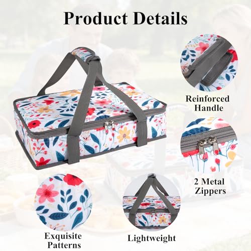 Insulated Casserole Carrier for Hot or Cold Food with Handle Food Transport for Travel Picnic Cookouts,Fits Pioneer Woman Kitchen Stuff Accessories and 9" x 13" Baking Dish - color: Color Four