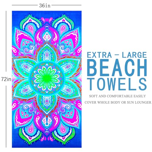 2 Packs Oversized Beach Towel Set Extra Large Big XL Pool Camping Swim Clearance Towels 36x72 Soft Blanket Cruise Essentials Accessories Must Haves Vacation Necessities Adult Blue Stripe Flower - color: Blue Stripe Flower
