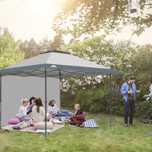 EAGLE PEAK 13x13 Pop up Canopy Tent w/One Wall, Instant Canopy Easy Set up Folding Shelter w/One Privacy Curtain, 169 Square Feet Sun Shade, Light Gray - color: Light Gray