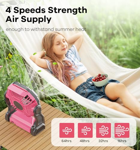 DOWILLDO 30000mAh Portable Battery Powered Camping Fan - with LED Light, Quiet Battery Operated, Camping Gear for Travel, Tent, Beach, Car or Hurricane Power Outages, Pink - color: Pink, size: 30000mAh