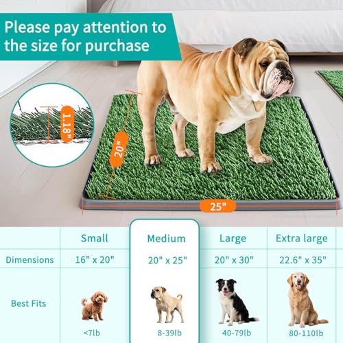 Dog Grass Pad with Tray 25"X20" - Artificial Turf Pet Potty for Apartment Balcony/Patio, Portable Fake Grass Litter Box for Dogs Training, Indoor/Outdoor Reusable Washable Pee Mat - size: 25"×20"