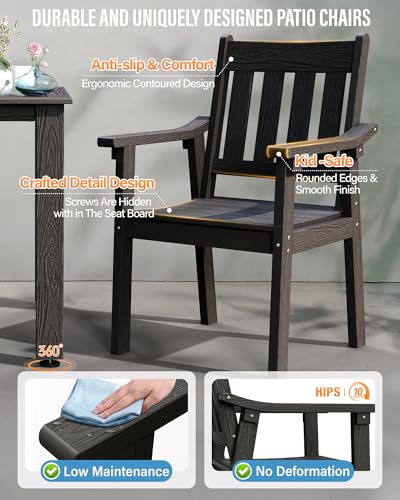 YEFU HIPS Patio Table Set: 5 Piece Outdoor Square Table and Chairs with Metal Aluminum Frame - Black Modern Plastic Patio Dining Furniture Set 4 Person for Outside Deck - color: Black, size: 5 Piece（Square）