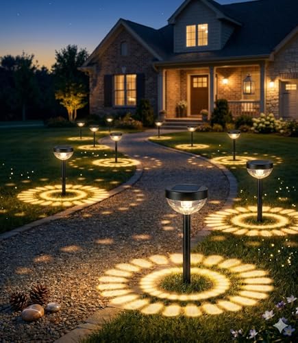 Ensenior Solar Pathway Lights Outdoor, 8-Pack Adjustable Height LED Lights Outdoor Waterproof IP65 for Garden Landscape, Auto On/Off Solar Powered Yard Lights for Walkway (Warm White) - color: Warm White, size: Pack of 8