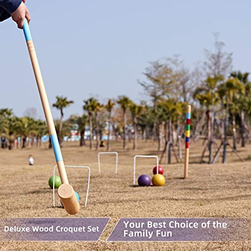ApudArmis 35In Six Players Croquet Set with Deluxe Premiun Pine Wooden Mallets,Colored Ball,Wickets,Stakes - Lawn Backyard Game Set for Adults/Teens/Family (Large Carry Bag Including) - size: 35'' Deluxe