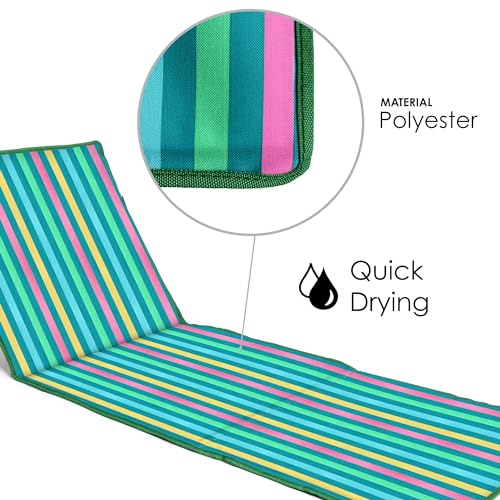 just be... Beach Sun Mat Folding Lightweight Portable Adjustable Sunbathing Recliner with Backrest Support and Valuables Pocket for Holidays Garden Camping Park Festivals - Dark Multicolour Stripes - color: Dark Multicolour Stripes