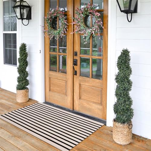 LEEVAN Washable Proch Rug Soft Entryway Rug 2.3'X3.6', Cotton Woven Bathroom Rugs Front Porch Decor Black and White Area Rug Outdoor Rug - color: Black and White, size: 2'4" x 3'7" (Rectangular)