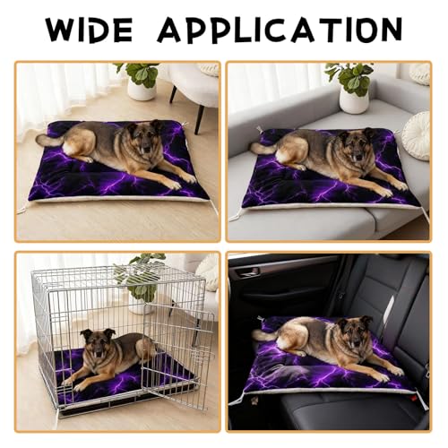 Nttopship Dog Cat Bed Mat Ultra Soft Fluffy Pet Bed Washable Fashion Dog Crate Beds Comfy Comfy Pet Sleeping Pad Suitable for Pet Raised Bed(30"x26",Purple Lightning) - color: Purple lightning, size: Medium