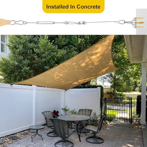 HYASIA Shade Sail Hardware Kit with Wire Ropes, 304 Stainless Steel Heavy-Duty Rustproof Turnbuckles, Hardware for Triangle Rectangle Square Sun Shade Sails, Ideal for Patios Gardens Lawns Outdoor - color: Silver, size: M6-56pcs