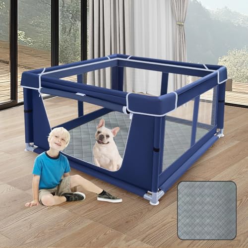 XVISHX 42x42 Inches Puppy Playpen with Dog Pads, Dog Playpen for Puppies or Small Dogs, Pet Playpen for Indoor & Outdoor, Sturdy Safety DogPen with Thickened Fabric, High-Strength Nylon Wire Mesh - style: 42X42 IN With Pad