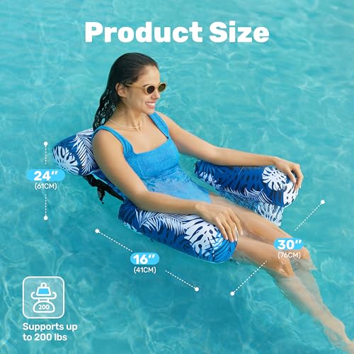 SLOOSH Inflatable Pool Floats Adult,2 Packs Floating Lounge Chairs,Blow up Pool Noodles for Adult Heavy Duty,Floating Chair for Party Summer Water Beach Lake Fun - style: Tropical Leaves-Pink,Blue