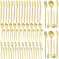 60 Pieces Stainless Steel Tableware Set Silverware Set Flatware Cutlery Utensils Spoon Fork Knives Service for 12 for Home Restaurant Apartment and Kitchens(Gold) - color: Gold