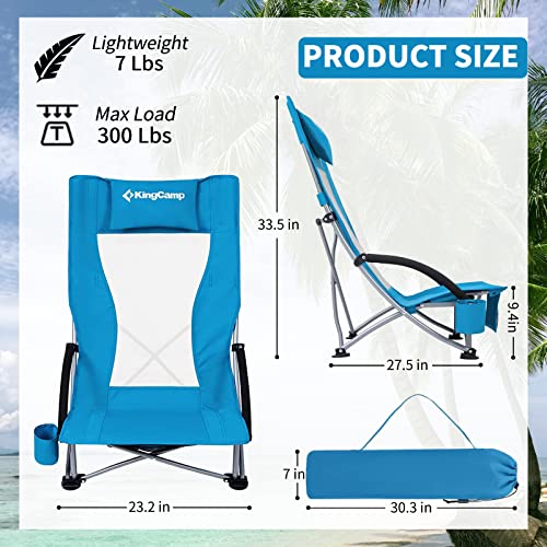 KingCamp Folding Beach Chair High Back Lightweight Portable Backpack Chair with Headrest, Cup Holder for Camping Outdoor Sand Concert Lawn Festival Sports, Blue - color: Blue-high Back