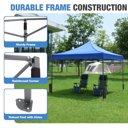 NEWBULIG 10x10 FT Pop Up Canopy Tent, Heavy Duty Outdoor Sun Shade Shelter with Sand Bags, Portable Instant Canopy for Camping, Beach, Backyard, Patio, Classic Blue - color: Classic Blue, size: 10x10FT