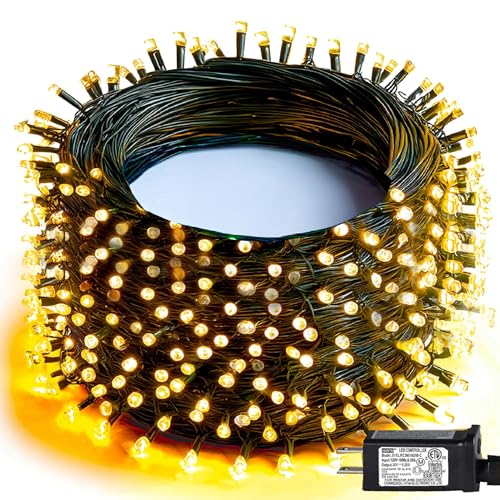 Dazzle Bright Christmas String Lights, 600 LED 196 FT Waterproof Green Wire String Lights with 8 Lighting Modes Timer, Christmas Decorations Outdoor for Party Yard Garden Xmas Tree Decor, Warm White - color: Warm White, size: 600 LED