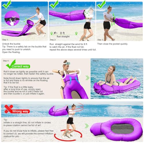 SEGOAL Pool Floats Inflatable Floating Lounger Chair Water Hammock Raft Swimming Ring Pool Float, Lightweight Single Layer Nylon Fabric No Pump Required - color: Purple