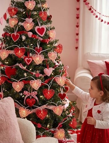 Red and Pink Heart Shape String Lights, 8.5Ft Valentine's Day String Lights with 10 LED Heart Lights, Plug in Hanging Valentines Window Fairy Lights for Indoor Outdoor Wedding Party Valentine Decor - color: Pink Red Heart