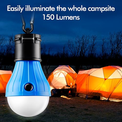 FLY2SKY Tent Lamp Portable LED Tent Lights Blue 5 Packs Hook Hurricane Emergency Lights LED Camping Lights Bulb Camping Tent Lanterns Camping Equipment for Camping Hiking Backpacking Fishing Outage - style: G-CLOSED-HOOK