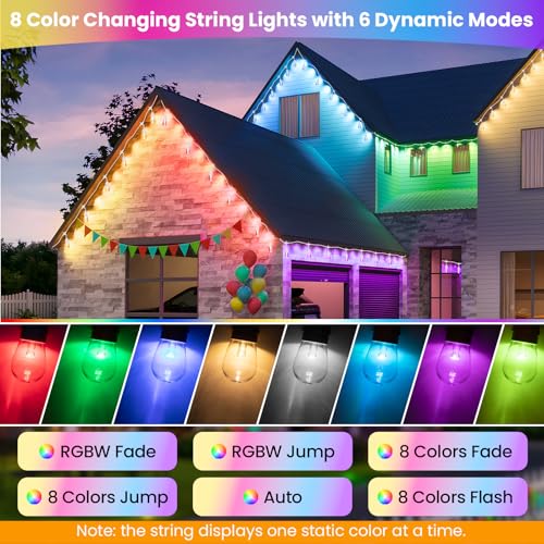 Larkvue 96FT(2X48FT) RGBW Outdoor String Lights with Remote, Patio Lights with 30+3 Vintage S14 Dimmable Waterproof Bulbs for Yard Party Decor, White - color: White