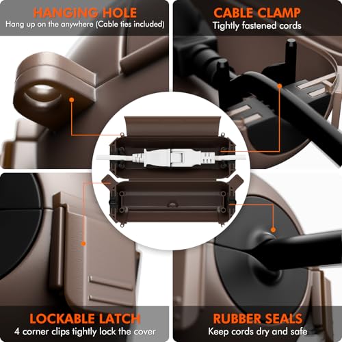 RESTMO 2 Pack Compact Outdoor Extension Cord Cover, IP44 Waterproof Box and Safety Housing Case, Ideal to Protect Outdoor Plugs, Electrical Connections, Holiday Decoration Lights, Size Small, Brown - color: Brown, size: 2 Pack