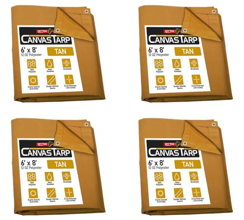 Mytee Products (4 Pack) 6' x 8' Tan Canvas Tarp 12oz Heavy Duty Water Resistant - color: Tan (4 Pcs), size: 6' x 8'