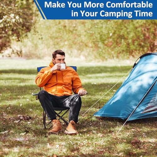 Folding Camping Chair with Cup Holder, 225lbs Capacity, Portable Foldable Chair with Large Anti-Sink Feet, PE Coated Fabric for Outdoor, Beach, Fishing, Backpacking, Blue 2PCS - color: Blue