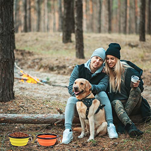 Dog Bowl Pet Collapsible Bowls, 2 Pack Collapsible Dog Water Bowls for Cats Dogs, Portable Pet Feeding Watering Dish for Walking Parking Traveling with 2 Carabiners (Small, Orange+Yellow) - color: Orange+Yellow, size: Small