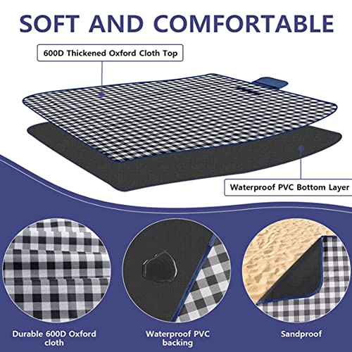 PUPOPIK Outdoor Picnic Blanket, XL Foldable Waterproof Sand Beach Mat, Extra Large 80x80in for Beach Camping Hiking Travel Family Concerts Portable Beach Blankets（Darke Blue） - color: Dark Blue, size: 6'8" x 6'8"