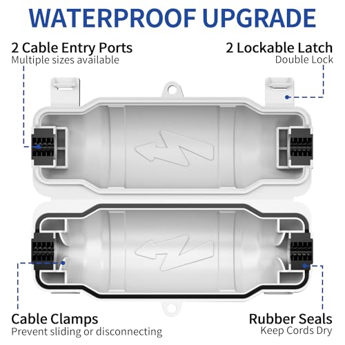 9 Pack Outdoor Extension Cord Safety Cover with Waterproof Seal IP54 Water-Resistant, Weatherproof Electrical Connection Box with 2 Latches, Plug, Socket, Holiday Decoration Light, White - color: White, size: 9 Pack