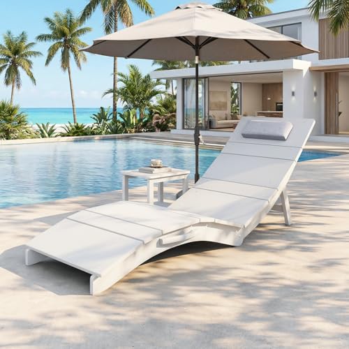 Stoog All-Weather Folding Pool Lounge Chairs, HIPS Anti-Floating Outdoor Chaise with Headrest, Heavy Duty Pool Chairs for Beach, Sun Deck, White - color: White