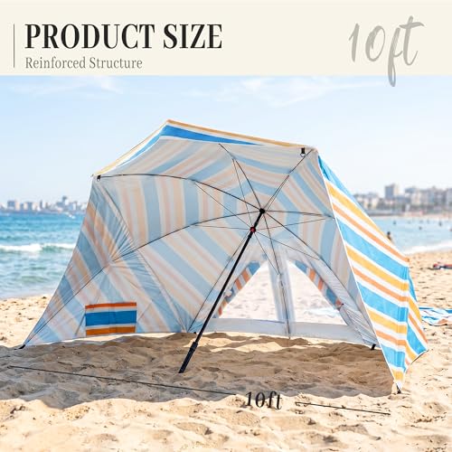 UPWELL Beach Tent Easy Set Up Canopy Sun Shelter Shade with UPF 50+UV Protection Portable Beach Umbrella Outdoor Sunwall with Sand Pockets for Fishing Backyard Camping(Holiday Glow) - color: Holiday Glow