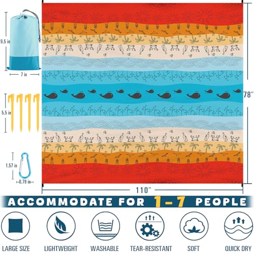 Beach Blanket Waterproof Sandproof Oversized 78''×110'' Suits 1-7 Adults Lightweight Large Picnic Mat Sand-Free Beach Blanket for Travel Camping Hiking Picnic - color: Beach Scene, size: 78''x110''