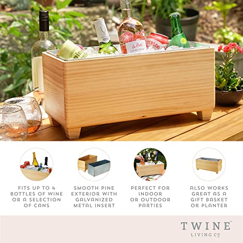Twine Ice Bucket Wood and Galvanized Metal Tub - Wooden Wine Bucket And Beer Chiller - Holds 4 Wine Bottles or 5.4 Gallons Set of 1,Brown - style: Wooden Tub