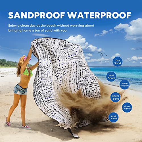 ZAZE Picnic Blankets Beach Blanket with Stakes, Thick 3-Layer Waterproof Sandproof 80 * 80 Oversized Mat, Foldable Extra Large Big, Machine Washable Accessories for Outdoor Camping Park (Black Blue) - color: Black Blue With Stake