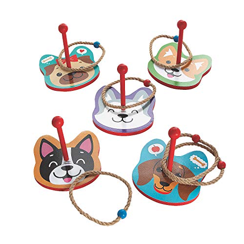 Fun Express Puppy Dog Ring Toss Game - Includes 5 Bases and 6 Rope Rings - Party Games - VBS Vacation Bible School Supplies/Decor