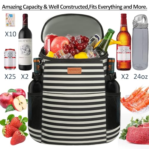 Camping Cooler Backpack 30 45 Cans, Soft Backpack Coolers Insulated Leak Proof Travel Cooler Bag Waterproof Lunch Picnic Beach Work Trip Thermal Bag Drink Beverage Beer Bag Cooler - color: Black White Stripe, size: 45 Cans