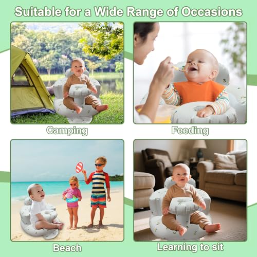 Inflatable Baby Seat for Babies 3-36 Months, Baby Chair with Fence & Built in Air Pump, Blow Up Floor Baby Seat with Back Support, Baby Chair Sit Me Up Olive-Tray - color: Yellow Olive-Tray