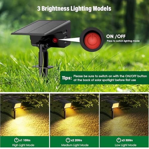 Solar Spot Lights Outdoor with 60 LED & Auto On/Off, 2 Pack Solar Lights Outdoor Waterproof IP68 with 3 Lighting Modes, 2-in-1 Solars Landscape Light for Outside, Garden, Yard(Warm White) - color: Warm White, size: 2 Pack