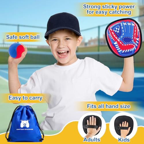 Toss and Catch Ball Set Outdoor Games for Kids, Beginner Toddler Baseball Training Glove Sticky Ball Catch Toys, Beach Pool Yard Games Toys for Kids and Family, Baseball Gift for Boys Girls Ages 3-12